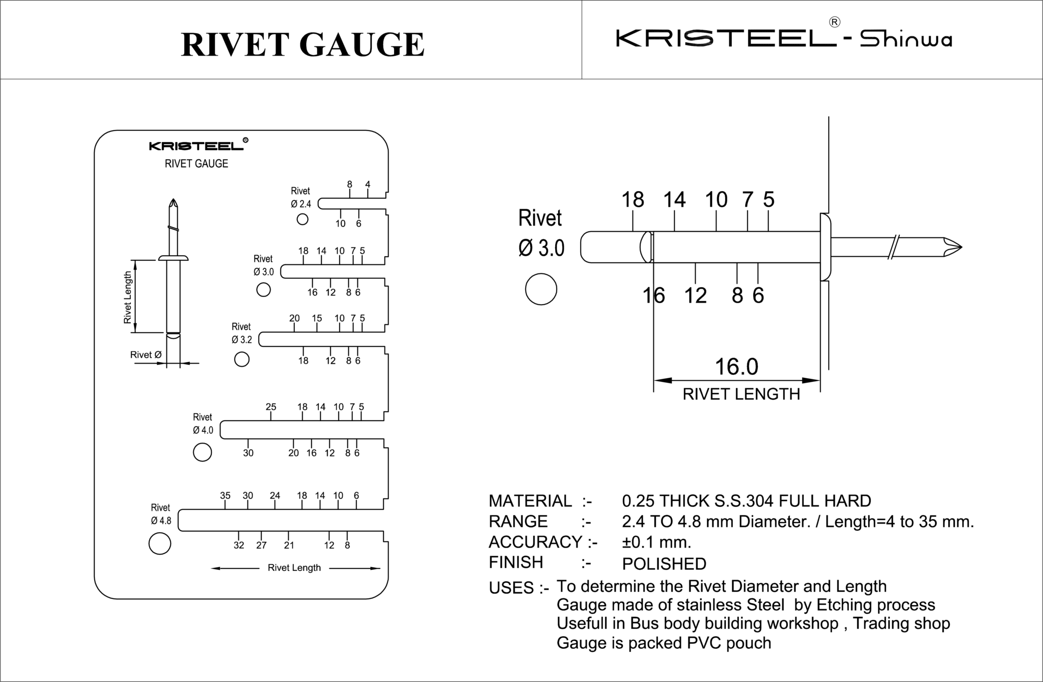Rivet Gauge Measuring Instruments Kristeel